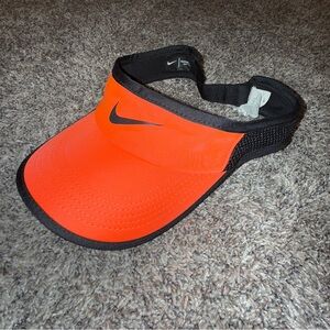 Nike Dri-Fit Visor Hat Neon Orange Adjustable Featherlight Center Swoosh Logo